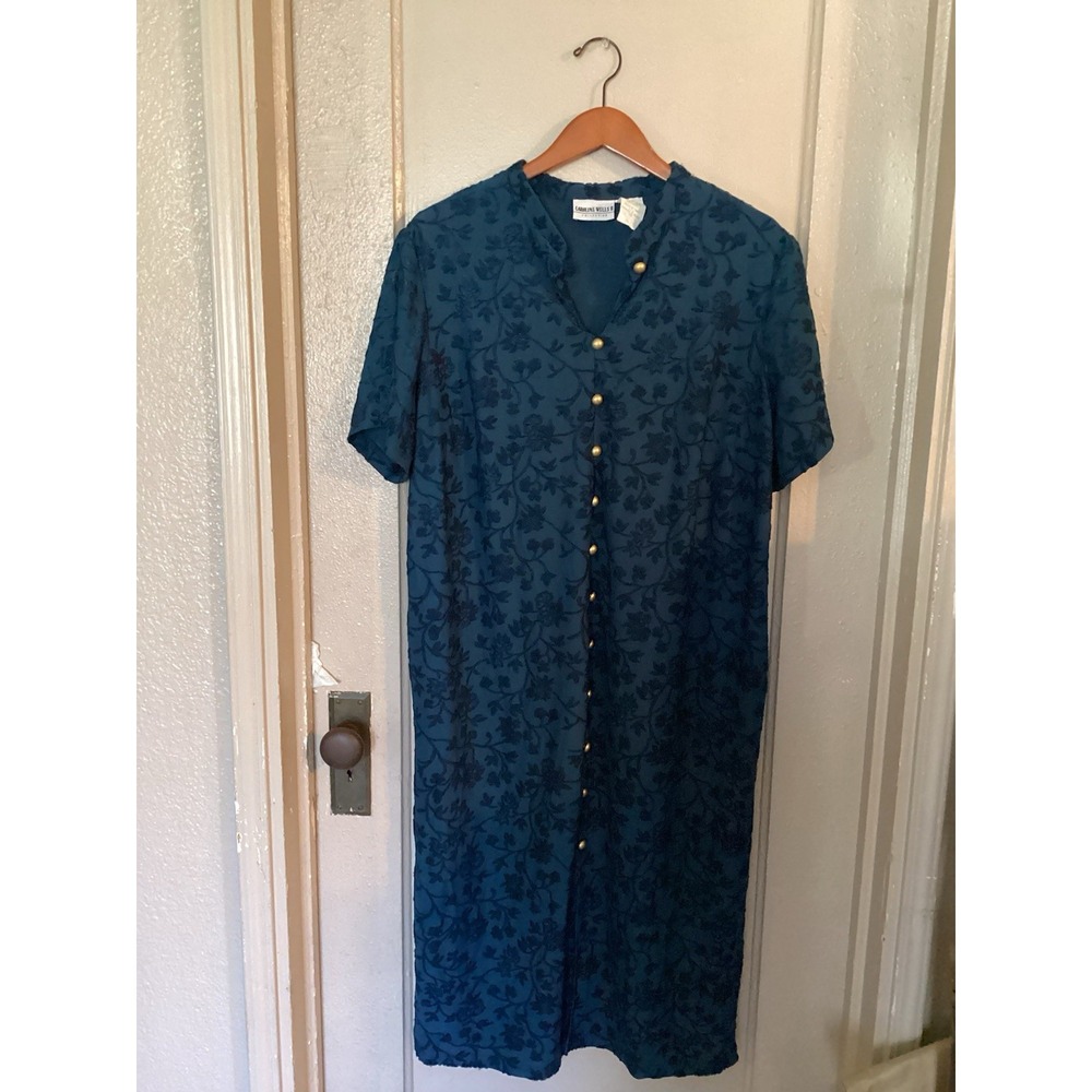 Caroline Wells Jacquard Teal Womens 24 MIDI Dress Made In USA